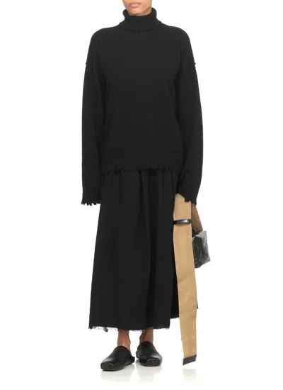 Uma Wang Knitwear Turtleneck Ribbed Distressed Hem Long Sleeves In Black