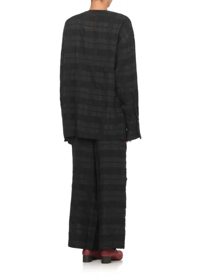 Uma Wang Draped Long Sleeve Checked Blouse In Black
