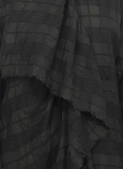 Uma Wang Draped Long Sleeve Checked Blouse In Black