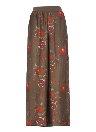 Uma Wang Wide-leg Pansy Pants With Contrasting Pomegranate Design In Brown