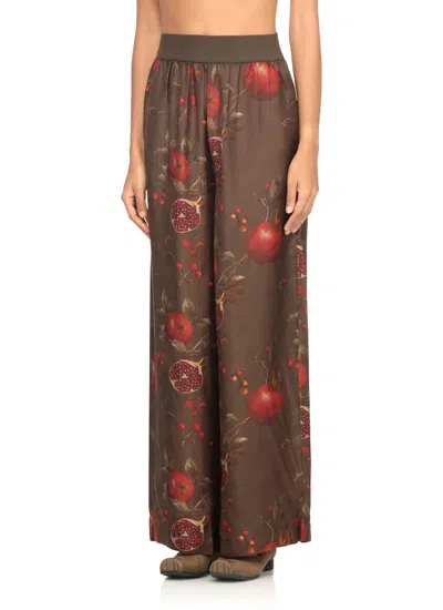 Uma Wang Wide-leg Pansy Pants With Contrasting Pomegranate Design In Brown