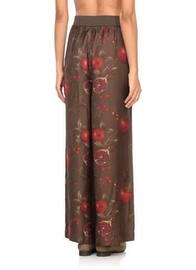 Uma Wang Wide-leg Pansy Pants With Contrasting Pomegranate Design In Brown
