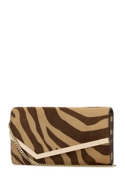 Jimmy Choo Zebra Pattern Envelope Clutch With Chain Strap In Brown