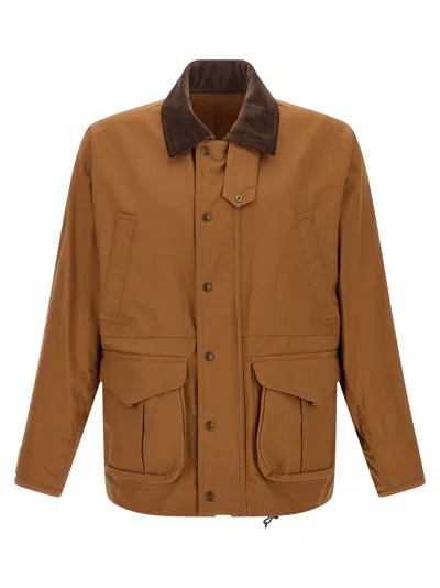 Junya Watanabe Cotton Canvas Jacket With Wool Back Insert And Corduroy Collar In Brown