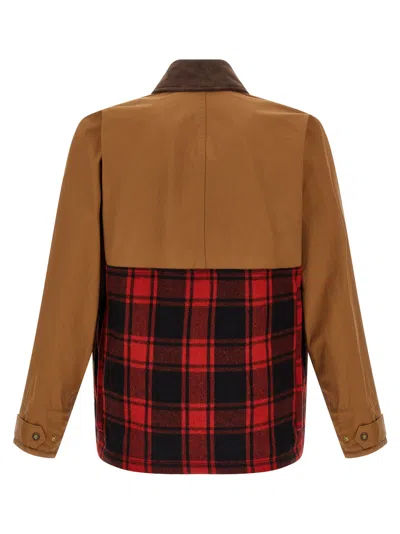 Junya Watanabe Cotton Canvas Jacket With Wool Back Insert And Corduroy Collar In Brown