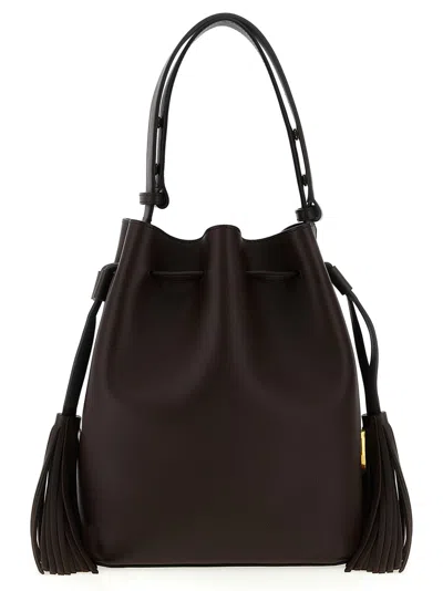 Valentino Borsa A Secchiello Vlogo Signature In Pelle Cioccolato  Donna In Brown