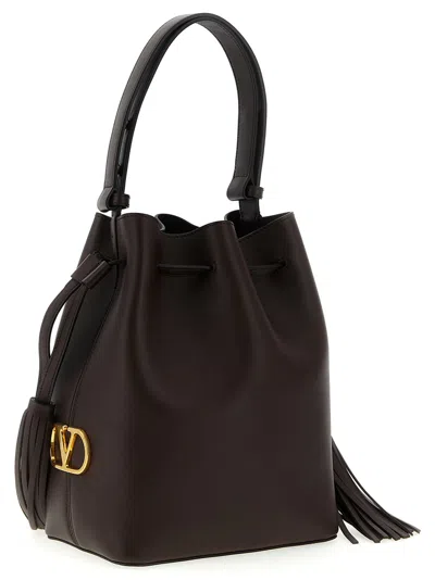 Valentino Borsa A Secchiello Vlogo Signature In Pelle Cioccolato  Donna In Brown