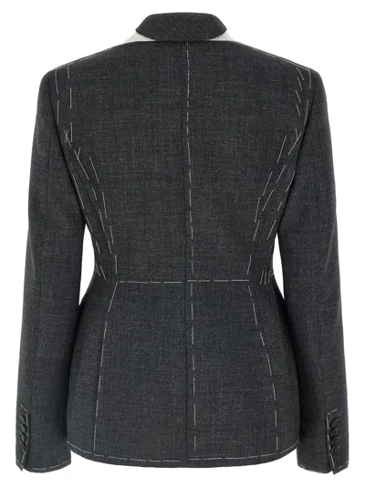 Moschino Embroidered Wool Canvas Jacket With Notch Lapel In Gray