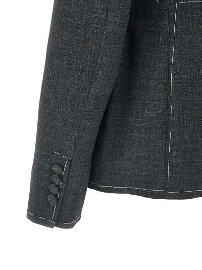 Moschino Embroidered Wool Canvas Jacket With Notch Lapel In Gray