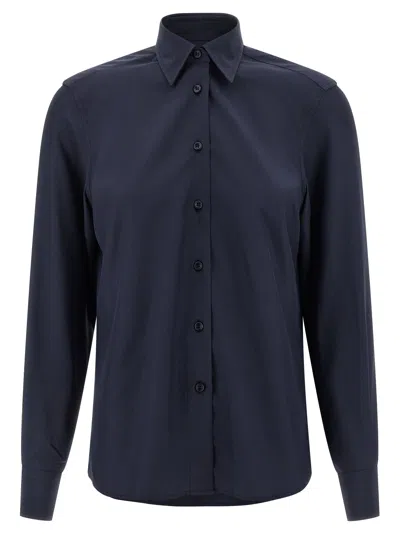 Brioni Long-sleeved Curved Hem Shirt In Blue