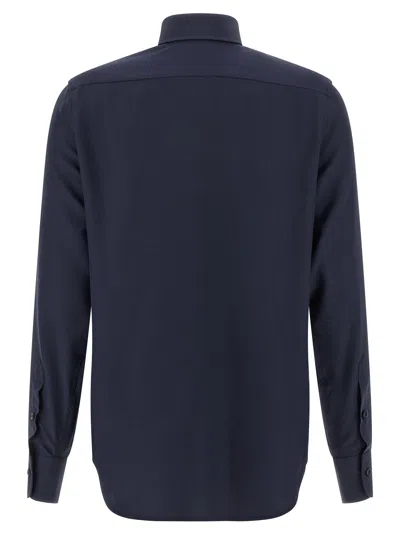 Brioni Long-sleeved Curved Hem Shirt In Blue