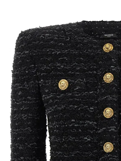Balmain Buttoned Tweed Jacket In Black