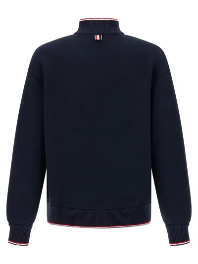 Thom Browne Cotton Zip Hoodie And Pockets In Blue