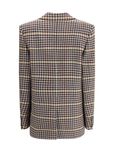 Saint Laurent Brown Double-breasted Jacket With Notched Revers And All-over Check Motif In Wool Woman