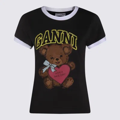 Ganni Graphic Print Crew Neck Short Sleeve Top In Black