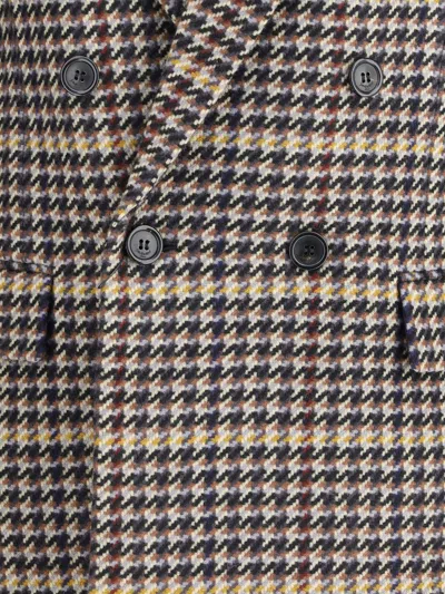 Saint Laurent Brown Double-breasted Jacket With Notched Revers And All-over Check Motif In Wool Woman