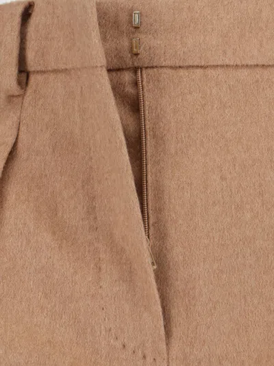 Max Mara Straight Trousers Featuring Pleated Front And Belt Loops In Brown