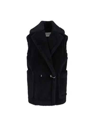 Max Mara Sleeveless Teddy Jacket In Alpaca And Wool Jackets And Coats Black In Brown