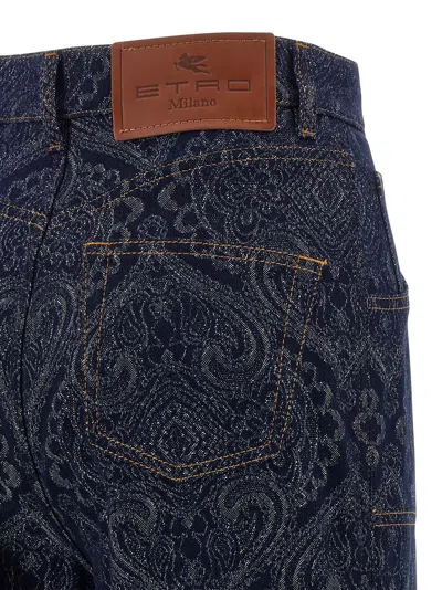 Etro Flared Jacquard Denim Jeans With Pegaso Buttons In Blue