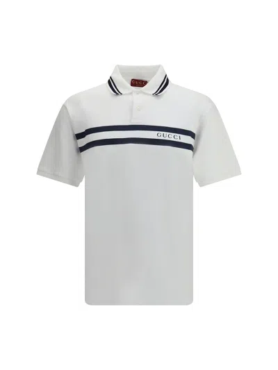 Gucci Stretch Piquet Polo Shirt With Striped Print In White