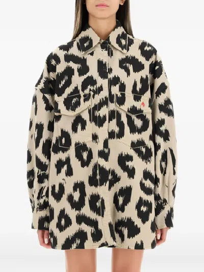 Attico Leopard-print Denim Jacket In Neutral