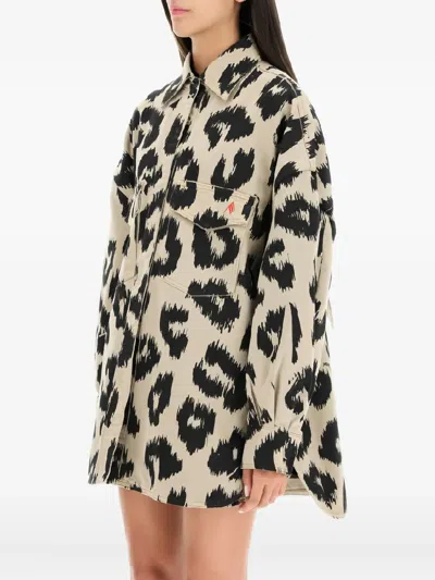 Attico Leopard-print Denim Jacket In Neutral