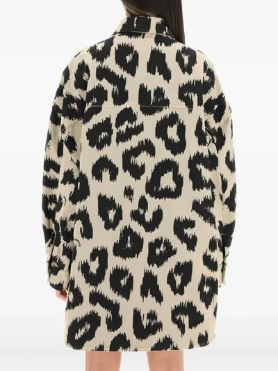 Attico Leopard-print Denim Jacket In Neutral
