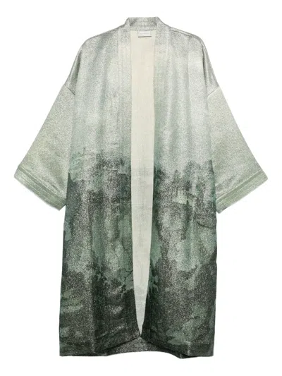 Pierre-louis Mascia Abstract-print Open-front Jacket In Green