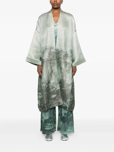 Pierre-louis Mascia Abstract-print Open-front Jacket In Green