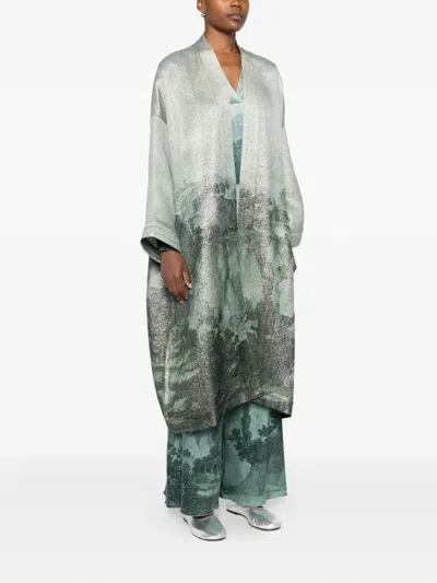 Pierre-louis Mascia Abstract-print Open-front Jacket In Green