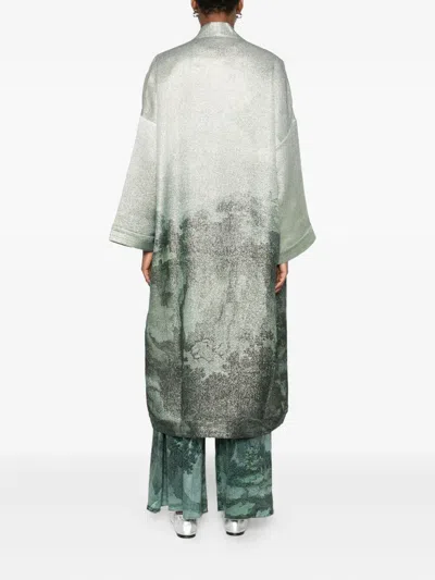 Pierre-louis Mascia Abstract-print Open-front Jacket In Green
