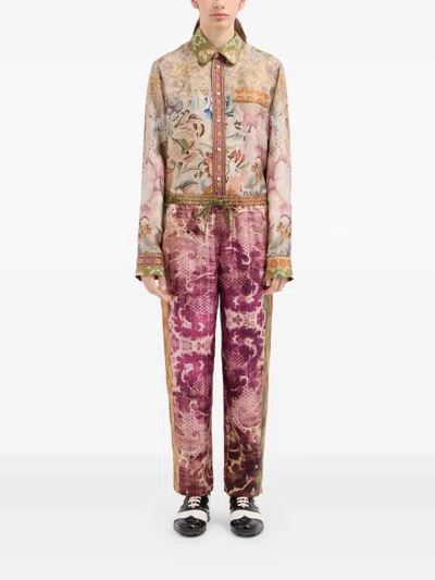 Pierre-louis Mascia Damask-print Drawstring-waist Trousers In Pink