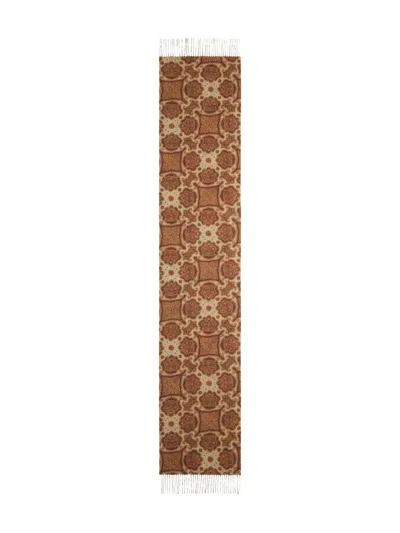 Pierre-louis Mascia Geometric-pattern Fringed-edges Scarf In Brown