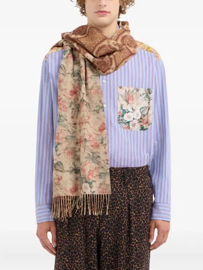 Pierre-louis Mascia Geometric-pattern Fringed-edges Scarf In Brown