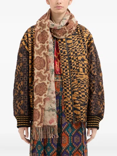 Pierre-louis Mascia Geometric-pattern Fringed-edges Scarf In Brown