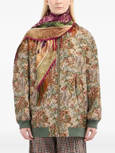 Pierre-louis Mascia Geometric-pattern Fringed-edges Scarf In Purple