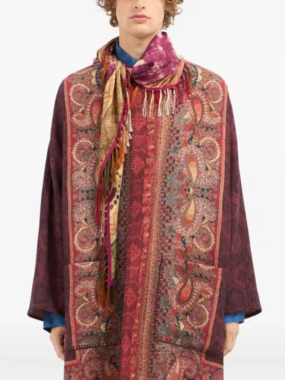 Pierre-louis Mascia Geometric-pattern Fringed-edges Scarf In Purple