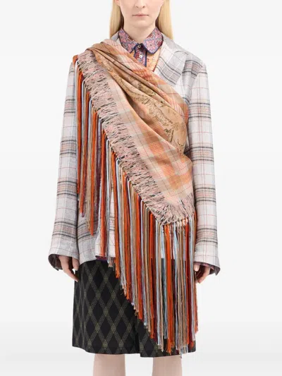 Pierre-louis Mascia Plaid-pattern Fringe-edges Scarf In Orange
