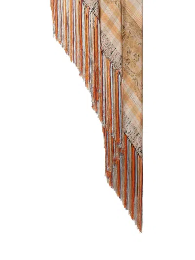 Pierre-louis Mascia Plaid-pattern Fringe-edges Scarf In Orange