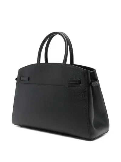 Demellier The Hudson Midi Grained Leather Top Handle Bag In Black