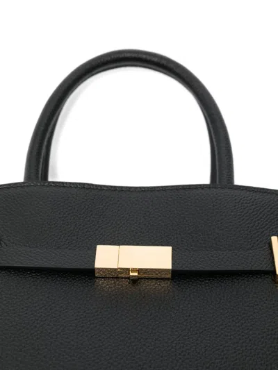 Demellier The Hudson Midi Grained Leather Top Handle Bag In Black