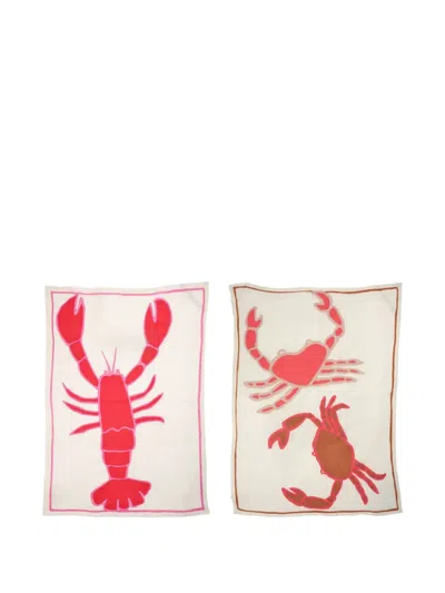 Amuse La Bouche Lobster Linen Tea Towels (set Of Two) In Neutral