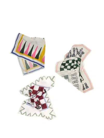 Amuse La Bouche Game-print Linen Tea Towels (set Of Three) In Multi