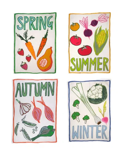 Amuse La Bouche Seasonal-vegetable Tea Towels (set Of Four) In Multi