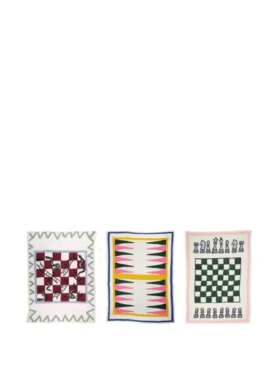 Amuse La Bouche Game-print Linen Tea Towels (set Of Three) In Multi