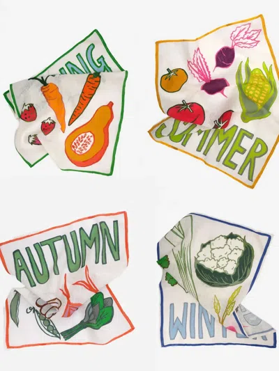 Amuse La Bouche Seasonal-vegetable Tea Towels (set Of Four) In Multi