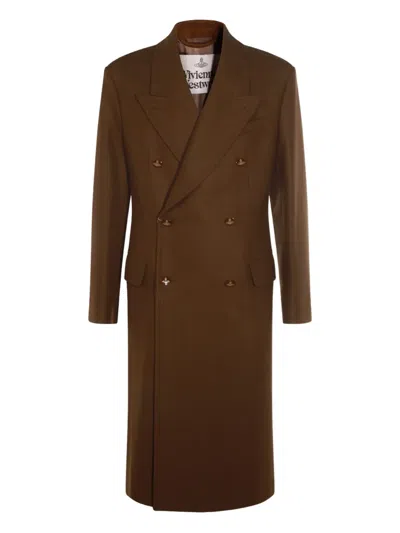 Vivienne Westwood Long Coat With Flap Pockets And Back Vent In Brown