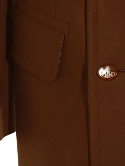 Vivienne Westwood Long Coat With Flap Pockets And Back Vent In Brown