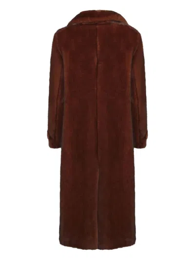 Herno Button-fastening Faux-fur Coat In Brown