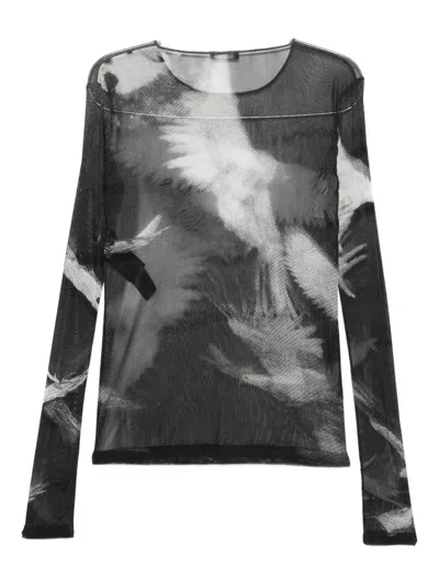 Ann Demeulemeester Mesh Graphic-print T-shirt In Multi